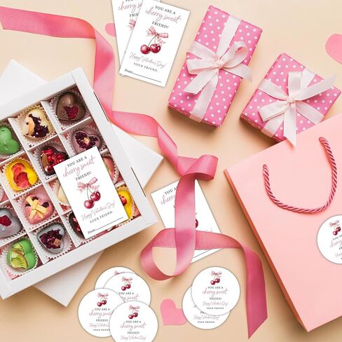 ملصقات بطاقات هدايا عيد الحب من Cherry، ملصقات ملصقات You are Cherry Sweet Friend Valentine، تصميم فيونكة وردية، لوازم تغليف وديكور هدايا الحفلات المدرسية، تناسب الأولاد والبنات، 20 مستديرة و20 مستطيلة in Kuwait