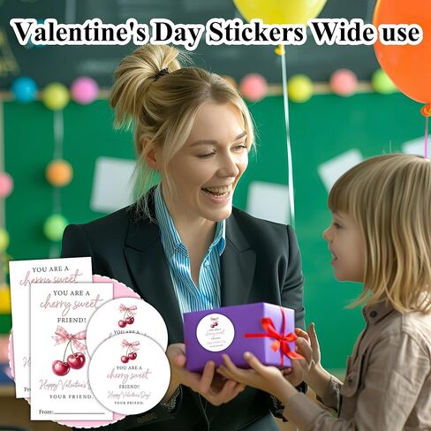 ملصقات بطاقات هدايا عيد الحب من Cherry، ملصقات ملصقات You are Cherry Sweet Friend Valentine، تصميم فيونكة وردية، لوازم تغليف وديكور هدايا الحفلات المدرسية، تناسب الأولاد والبنات، 20 مستديرة و20 مستطيلة in Kuwait