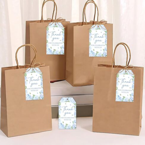 50Pcs Thank You Gift Tags with String, Blue Hydrangea Floral Present Tags Thank You for Celebrating with Us Paper Hanging Labels Weddings Bridal Baby Showers Birthday Party Favors in Saudi Arabia
