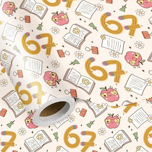 lezakaa 67 ميمي دونات ورق التغليف، الرشات الملونة "كنت الآن أنا 67" دونات ستة سبعة تصميم هدية عيد ميلاد التفاف للأطفال المراهقين الفتيات الأولاد الأطراف، لفة صغيرة 17 في × 16.4 قدم in Kuwait