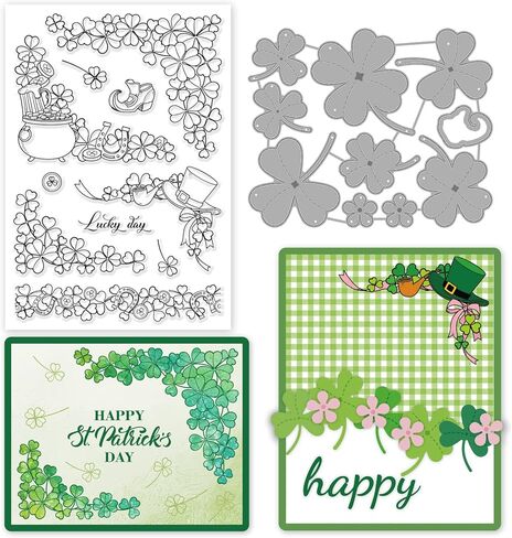 طوابع ويموت لعيد القديس باتريك بأربع أوراق البرسيم من ORIGACH لصنع البطاقات ويموت ركن شامروك ومجموعة طوابع لتزيين ألبوم القصاصات بنفسك in Saudi Arabia