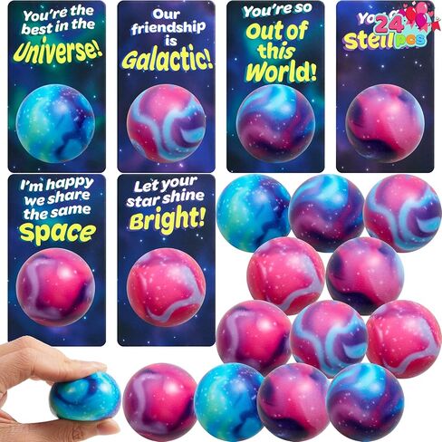 JOYIN 24 PCS Valentines Cards with Galaxy PU Stress Balls for Valentine Party Favor, Classroom Exchange Prize, Greeting Cards in Saudi Arabia