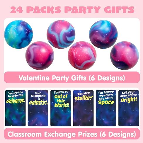 JOYIN 24 PCS Valentines Cards with Galaxy PU Stress Balls for Valentine Party Favor, Classroom Exchange Prize, Greeting Cards in Saudi Arabia