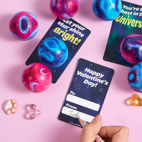 JOYIN 24 PCS Valentines Cards with Galaxy PU Stress Balls for Valentine Party Favor, Classroom Exchange Prize, Greeting Cards in Saudi Arabia