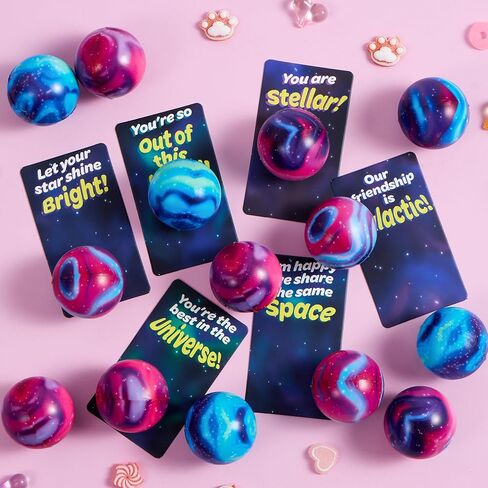 JOYIN 24 PCS Valentines Cards with Galaxy PU Stress Balls for Valentine Party Favor, Classroom Exchange Prize, Greeting Cards in Saudi Arabia