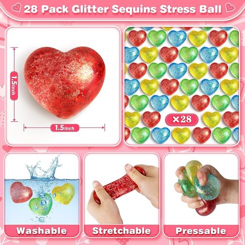 Valentines Day Gifts Cards for Kids, 24 Pack Heart Stress Balls with Greeting Cards, Stretchy Toy Balls Bulk Gift for Kids Classroom Exchange Prizes, Squeeze Fidget Toys for Party Favor in Kuwait