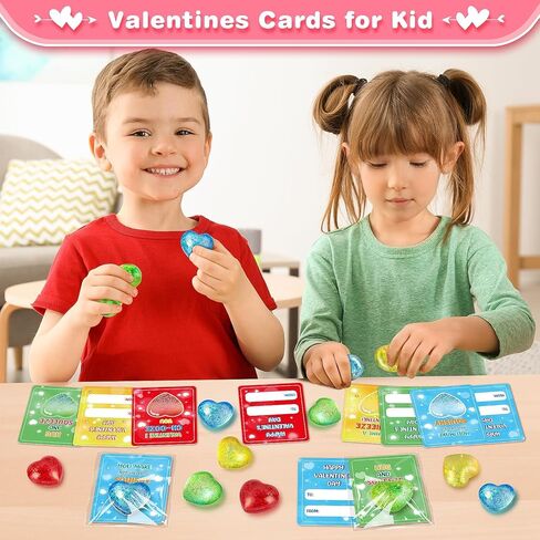 Valentines Day Gifts Cards for Kids, 24 Pack Heart Stress Balls with Greeting Cards, Stretchy Toy Balls Bulk Gift for Kids Classroom Exchange Prizes, Squeeze Fidget Toys for Party Favor in Kuwait