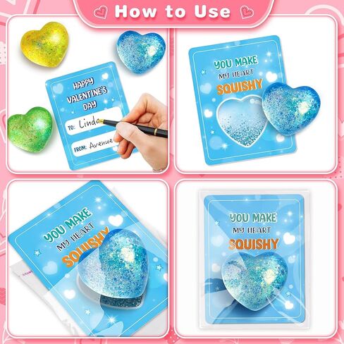 Valentines Day Gifts Cards for Kids, 24 Pack Heart Stress Balls with Greeting Cards, Stretchy Toy Balls Bulk Gift for Kids Classroom Exchange Prizes, Squeeze Fidget Toys for Party Favor in Kuwait