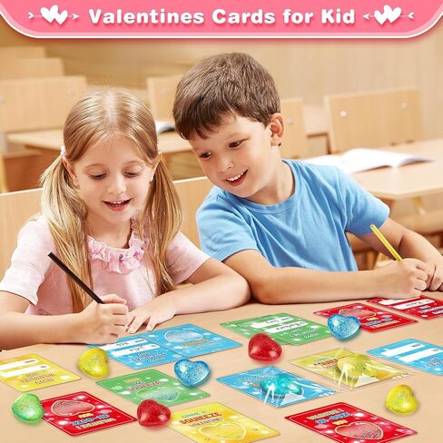 Valentines Day Gifts Cards for Kids, 24 Pack Heart Stress Balls with Greeting Cards, Stretchy Toy Balls Bulk Gift for Kids Classroom Exchange Prizes, Squeeze Fidget Toys for Party Favor in Kuwait