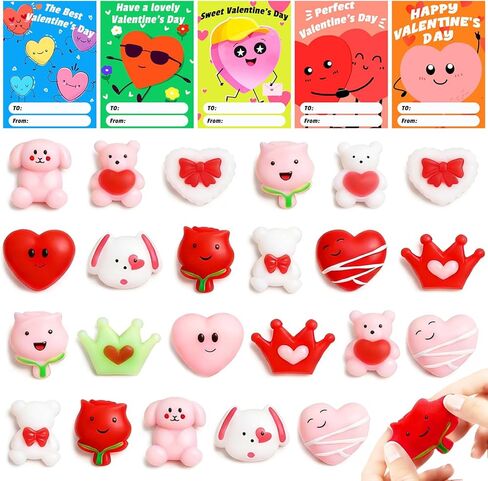 24 Pcs Mochi Squishys Toy, Valentines Day Gifts for Kids, Valentines Day Cards for Kids,Valentines Gift Birthday Party Favors for Kids,Easter Basket Stuffers Gifts,Squishy Fidget Toys in Saudi Arabia
