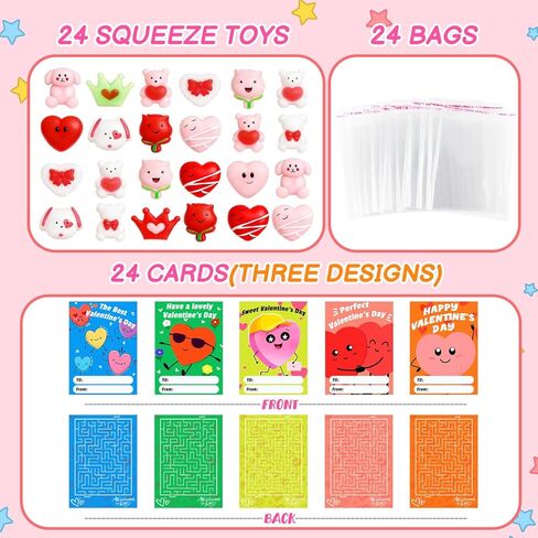24 Pcs Mochi Squishys Toy, Valentines Day Gifts for Kids, Valentines Day Cards for Kids,Valentines Gift Birthday Party Favors for Kids,Easter Basket Stuffers Gifts,Squishy Fidget Toys in Saudi Arabia