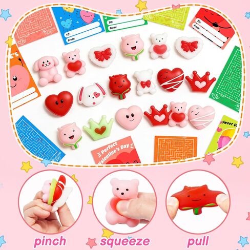 24 Pcs Mochi Squishys Toy, Valentines Day Gifts for Kids, Valentines Day Cards for Kids,Valentines Gift Birthday Party Favors for Kids,Easter Basket Stuffers Gifts,Squishy Fidget Toys in Saudi Arabia