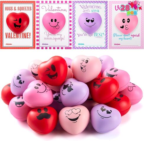 JOYIN 28 Pcs Valentine’s Day Heart Shape Stress Ball with Cards Stress Relief Fidget Toy for Valentine Party Favors, Classroom Prize Supplies, Valentine’s Greeting Cards, Valentine Exchange Gifts in Saudi Arabia