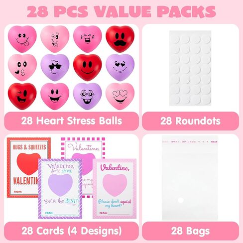 JOYIN 28 Pcs Valentine’s Day Heart Shape Stress Ball with Cards Stress Relief Fidget Toy for Valentine Party Favors, Classroom Prize Supplies, Valentine’s Greeting Cards, Valentine Exchange Gifts in Saudi Arabia