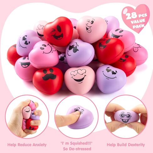 JOYIN 28 Pcs Valentine’s Day Heart Shape Stress Ball with Cards Stress Relief Fidget Toy for Valentine Party Favors, Classroom Prize Supplies, Valentine’s Greeting Cards, Valentine Exchange Gifts in Saudi Arabia