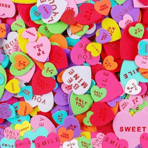 Fovths 500 Pieces Valentine Heart Foam Stickers Glitter Self-Adhesive Heart Shape Stickers Conversation Stickers for Greeting Cards, DIY Scrapbooking, Arts Craft Supplies, Assorted Sizes in Saudi Arabia