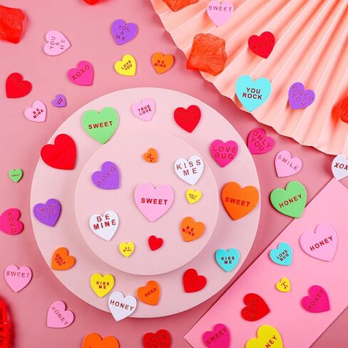 Fovths 500 Pieces Valentine Heart Foam Stickers Glitter Self-Adhesive Heart Shape Stickers Conversation Stickers for Greeting Cards, DIY Scrapbooking, Arts Craft Supplies, Assorted Sizes in Saudi Arabia