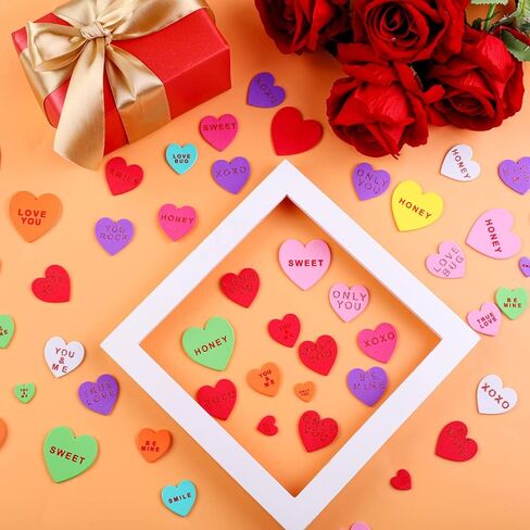 Fovths 500 Pieces Valentine Heart Foam Stickers Glitter Self-Adhesive Heart Shape Stickers Conversation Stickers for Greeting Cards, DIY Scrapbooking, Arts Craft Supplies, Assorted Sizes in Saudi Arabia
