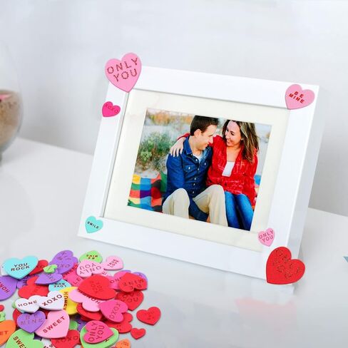 Fovths 500 Pieces Valentine Heart Foam Stickers Glitter Self-Adhesive Heart Shape Stickers Conversation Stickers for Greeting Cards, DIY Scrapbooking, Arts Craft Supplies, Assorted Sizes in Saudi Arabia