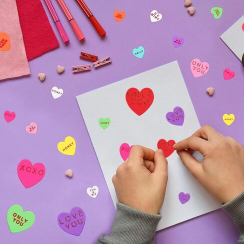 Fovths 500 Pieces Valentine Heart Foam Stickers Glitter Self-Adhesive Heart Shape Stickers Conversation Stickers for Greeting Cards, DIY Scrapbooking, Arts Craft Supplies, Assorted Sizes in Saudi Arabia
