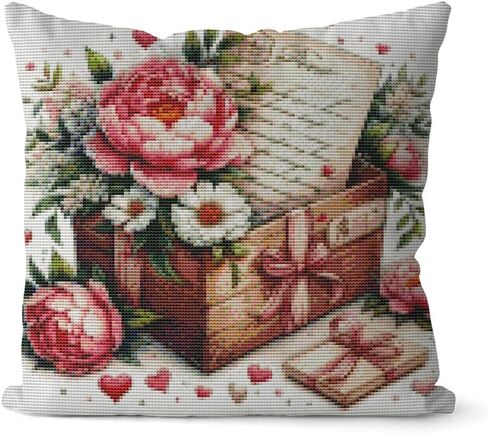 Huacan Cross-Stitch Pillow Kit Stamped Flower Pattern Without Pillow Core for Adults Beginners 17.7 x 17.7 in in Saudi Arabia