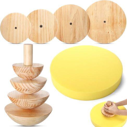4 Pack Pottery Molds Plaster Molds Wood Pottery Tools with Handle Foam for Ceramic Top Forms DIY Bowls Plate Dish Slump Press Art, Hemispherical, 5.5'' 6.5'' 7.5'' 8.5'', Thickness 2.5'' in Saudi Arabia