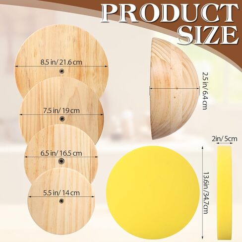 4 Pack Pottery Molds Plaster Molds Wood Pottery Tools with Handle Foam for Ceramic Top Forms DIY Bowls Plate Dish Slump Press Art, Hemispherical, 5.5'' 6.5'' 7.5'' 8.5'', Thickness 2.5'' in Saudi Arabia