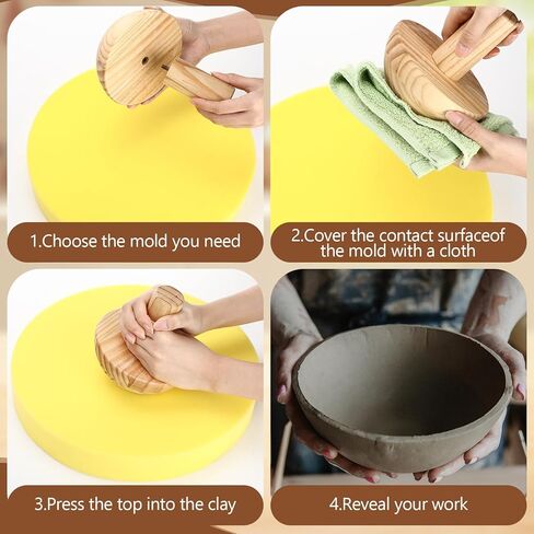 4 Pack Pottery Molds Plaster Molds Wood Pottery Tools with Handle Foam for Ceramic Top Forms DIY Bowls Plate Dish Slump Press Art, Hemispherical, 5.5'' 6.5'' 7.5'' 8.5'', Thickness 2.5'' in Saudi Arabia