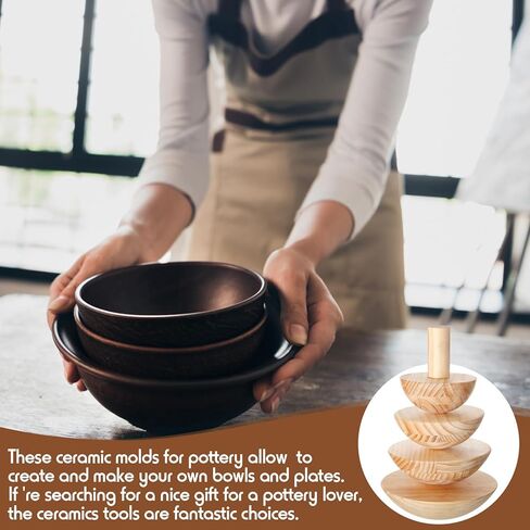 4 Pack Pottery Molds Plaster Molds Wood Pottery Tools with Handle Foam for Ceramic Top Forms DIY Bowls Plate Dish Slump Press Art, Hemispherical, 5.5'' 6.5'' 7.5'' 8.5'', Thickness 2.5'' in Saudi Arabia