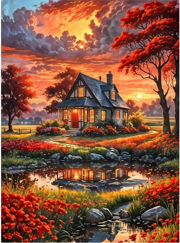 CXYQLC DIY 5D Diamond Painting Kits for Adults, Diamond Art Beautiful Scenery House Tree Lake Diamond Painting Full Drill Crystal Rhinestone Embroidery Craft Kits for Home Wall Decor Gifts 11.8x15.7in in Saudi Arabia