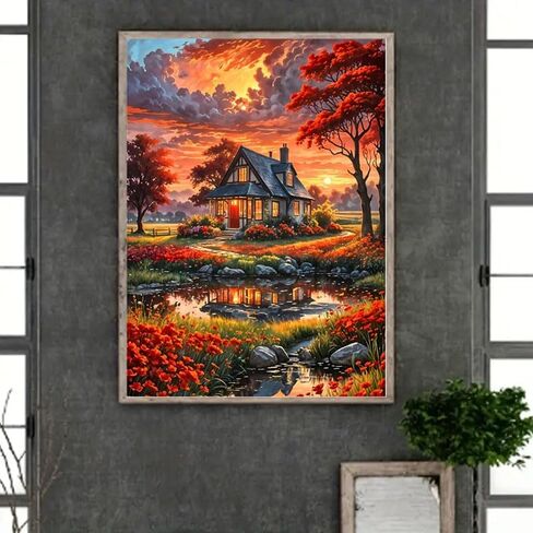 CXYQLC DIY 5D Diamond Painting Kits for Adults, Diamond Art Beautiful Scenery House Tree Lake Diamond Painting Full Drill Crystal Rhinestone Embroidery Craft Kits for Home Wall Decor Gifts 11.8x15.7in in Saudi Arabia