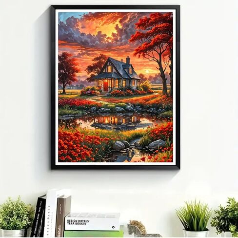 CXYQLC DIY 5D Diamond Painting Kits for Adults, Diamond Art Beautiful Scenery House Tree Lake Diamond Painting Full Drill Crystal Rhinestone Embroidery Craft Kits for Home Wall Decor Gifts 11.8x15.7in in Saudi Arabia