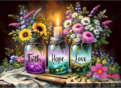 ECBEITF 5D Faith Hope Love Wishing Bottle Diamond Art Kits for Adults Beginners, DIY Full Round Drill Diamond Painting Kit, Inspirational Diamonds Arts Paintings for Home Wall Decor, 15.7x11.8 Inch in Saudi Arabia