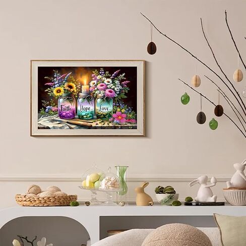 ECBEITF 5D Faith Hope Love Wishing Bottle Diamond Art Kits for Adults Beginners, DIY Full Round Drill Diamond Painting Kit, Inspirational Diamonds Arts Paintings for Home Wall Decor, 15.7x11.8 Inch in Saudi Arabia