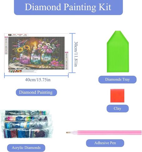 ECBEITF 5D Faith Hope Love Wishing Bottle Diamond Art Kits for Adults Beginners, DIY Full Round Drill Diamond Painting Kit, Inspirational Diamonds Arts Paintings for Home Wall Decor, 15.7x11.8 Inch in Saudi Arabia