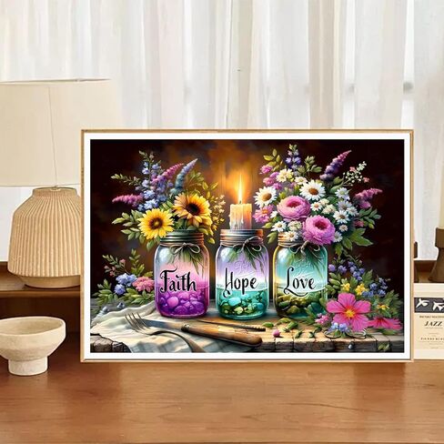 ECBEITF 5D Faith Hope Love Wishing Bottle Diamond Art Kits for Adults Beginners, DIY Full Round Drill Diamond Painting Kit, Inspirational Diamonds Arts Paintings for Home Wall Decor, 15.7x11.8 Inch in Saudi Arabia
