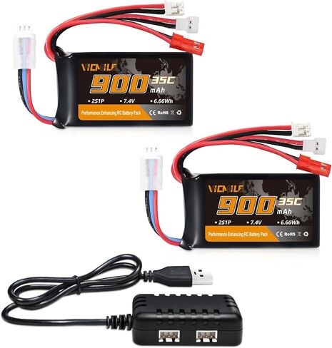 بطارية SCX24 7.4V 900mAh Lipo Battery 2S 35C(Burst 70C) FCX24 بطارية مع PH2.0&JST&Molex Plug مناسبة لسيارة FMS SCX24 RC WLtoys A949 A959 A969 A979 K929 Most 1/10 1/16 1/18 1/24 RC Car Truck in Saudi Arabia