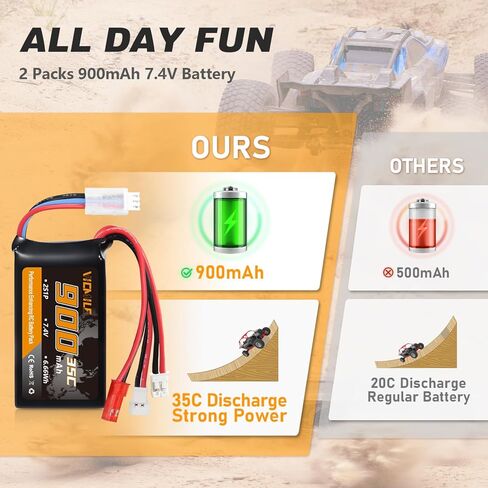 بطارية SCX24 7.4V 900mAh Lipo Battery 2S 35C(Burst 70C) FCX24 بطارية مع PH2.0&JST&Molex Plug مناسبة لسيارة FMS SCX24 RC WLtoys A949 A959 A969 A979 K929 Most 1/10 1/16 1/18 1/24 RC Car Truck in Saudi Arabia