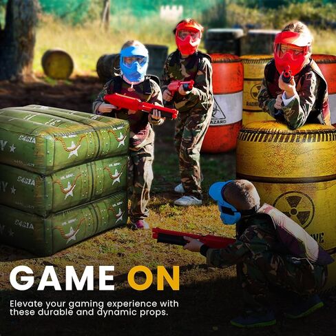 12-Piece Inflatable Combat Battlefield Set — Includes 6 Barrels, 3 Army Boxes, 3 Sandbag Barricades for Laser Tag, Water Gun, Dart Blaster, and Action-Themed Parties in Saudi Arabia