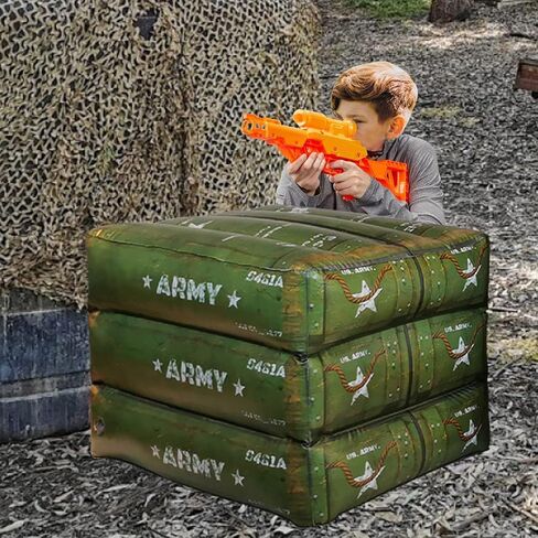 12-Piece Inflatable Combat Battlefield Set — Includes 6 Barrels, 3 Army Boxes, 3 Sandbag Barricades for Laser Tag, Water Gun, Dart Blaster, and Action-Themed Parties in Saudi Arabia