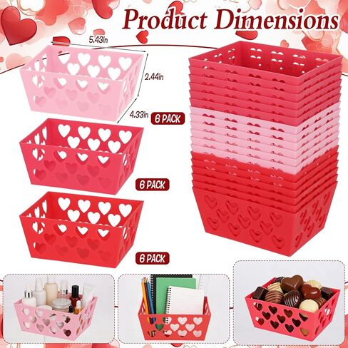 18 Pcs Pink Red Valentine's Day Baskets, 5.51 x 4.33 x 2.44 Small Heart Hollowed Plastic Food Fruit Bread Valentine Baskets Bulk Empty Love Gift Container Storage Bins for Valentine's Day Party Favor in Kuwait