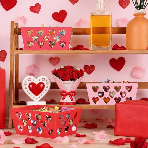 18 Pcs Pink Red Valentine's Day Baskets, 5.51 x 4.33 x 2.44 Small Heart Hollowed Plastic Food Fruit Bread Valentine Baskets Bulk Empty Love Gift Container Storage Bins for Valentine's Day Party Favor in Kuwait