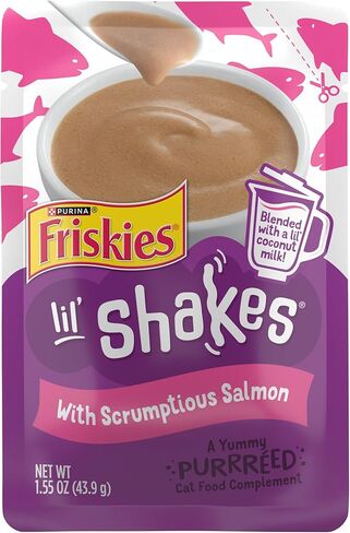 Purina Friskies Pureed Cat Food Topper, Lil’ Shakes With Scrumptious Salmon Lickable Cat Treats - (Pack of 16) 1.55 oz. Pouches in Saudi Arabia
