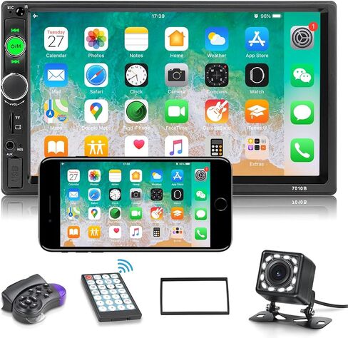 Nhopeew Double Din Car Stereo مع بلوتوث وكاميرا احتياطية، شاشة لمس 7 بوصة دعم راديو السيارة AUX/USB/TF بطاقة/مرآة رابط/عجلة القيادة in Kuwait