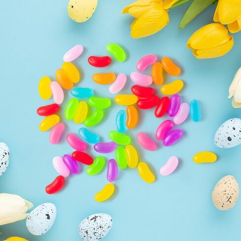 300pcs Miniature Fake Jelly Beans Easter Decor, Mixed Colors Fake Candy Resin Charms, Cute Simulated Jelly Beans for Easter Egg Hunt Activity Spring Craft Supply Basket Decoration-0.6" x 0.3" in Saudi Arabia
