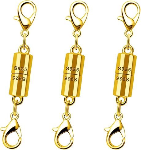 925 Sterling Silver Magnetic Clasp, Strong Jewelry Connector for Necklaces and Bracelets, Double Hook Design (4pcs Golden Silvery) in Saudi Arabia
