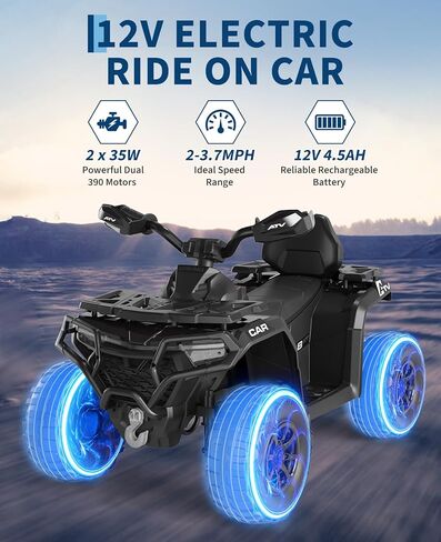 12V Kids Ride On Toys Car w/Parent Remote Control, Spring Suspension, LED Lights, Bluetooth, Music, USB, Early Education, Volume Control, Off-Road ATV 4 Wheeler Design w/Colorful LED Flag, Boys Girl in Saudi Arabia