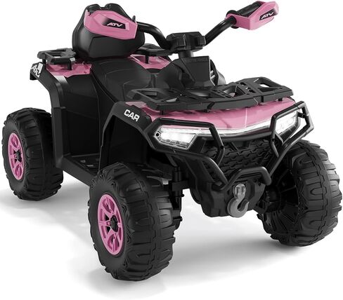 12V Kids Ride On Toys Car w/Parent Remote Control, Spring Suspension, LED Lights, Bluetooth, Music, USB, Early Education, Volume Control, Off-Road ATV 4 Wheeler Design w/Colorful LED Flag, Boys Girl in Saudi Arabia