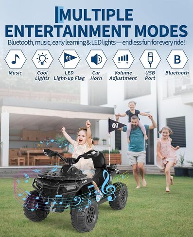 12V Kids Ride On Toys Car w/Parent Remote Control, Spring Suspension, LED Lights, Bluetooth, Music, USB, Early Education, Volume Control, Off-Road ATV 4 Wheeler Design w/Colorful LED Flag, Boys Girl in Saudi Arabia