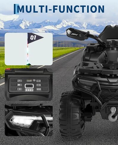 12V Kids Ride On Toys Car w/Parent Remote Control, Spring Suspension, LED Lights, Bluetooth, Music, USB, Early Education, Volume Control, Off-Road ATV 4 Wheeler Design w/Colorful LED Flag, Boys Girl in Saudi Arabia